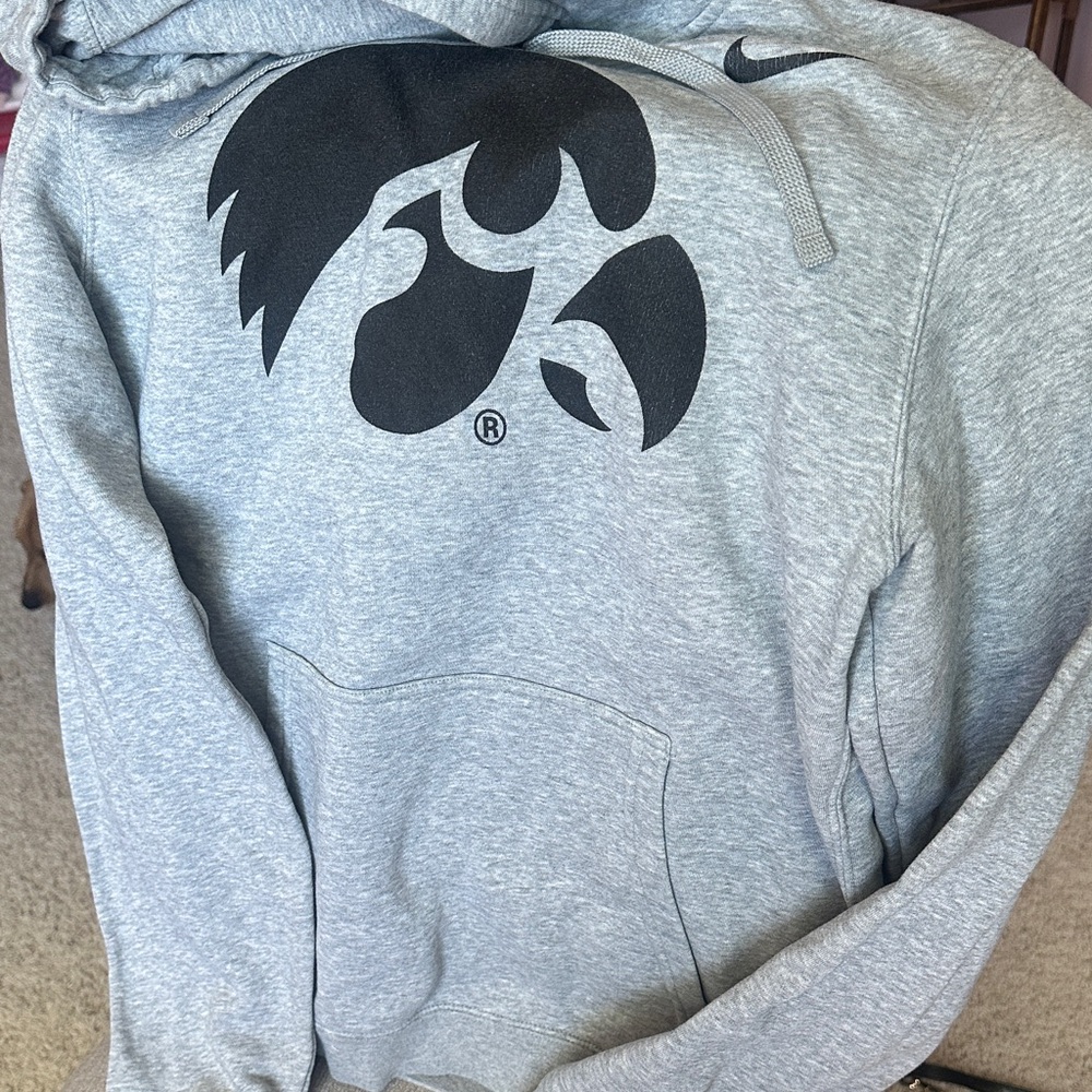 Nike Light Gray Hooded Sweatshirt with Black Logo - Men's